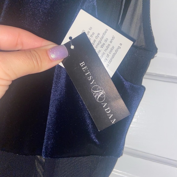 Betsy & Adam Midnight Navy Velvet Gown 10 - Picture 9 of 10